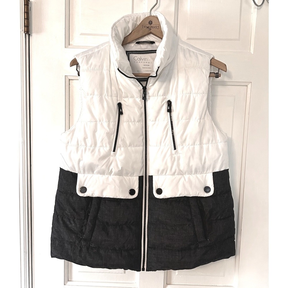 Calvin Klein Puffer Vest Quilted Padded Full Zip Sleeveless‎ Jacket Gray White
